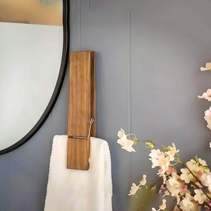 Bathroom Towel Holder, 12" Clothespin Hook,  Farmhouse decor, bathroom decor, laundry room decor, bathroom wall decor, Giant Clothespins,