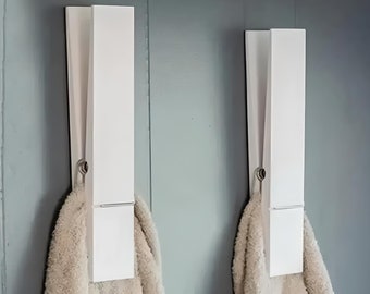 Clothespin Bathroom Towel Holder | 12" Clothespins | Farmhouse, Bathroom Decor | Laundry room Decor | Bathroom wall Decor | Giant Peg | Hook