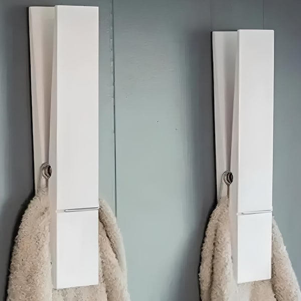 Wäscheklammer Handtuchhalter | 12"Wäscheklammern | Bauernhaus, Badezimmer Dekor | Waschküche Dekor | Badezimmer Wand Dekor | Riesiger Wäscheklammer | Haken