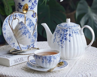 European ceramic coffee set | Afternoon tea set | Creative blue and white porcelain tea set | Ceramic coffee cup and saucer