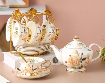 Service à thé européen en céramique | Service à thé britannique | Tasse à café et soucoupe en céramique | Souvenirs | Service à thé Tea Party | Service à thé personnalisé