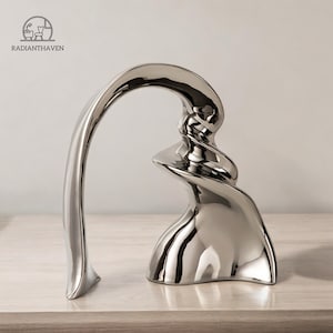 Luxury Silver Abstract Art Decor - Electroplated Ceramic Figurine Office Decoration Home Decor Modern Sculpture Minimalist Art 1pc