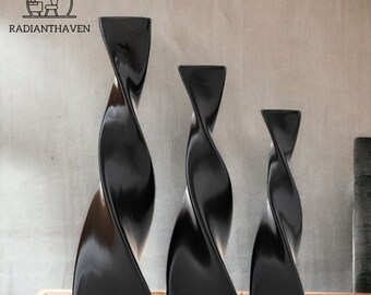 Schlanke, gedrehte Blumenvase, Set mit 3 hohen dekorativen geometrischen Vasen, einzigartige Vase für zuhause Wohnzimmer, Herzstück für Regal und Regal.