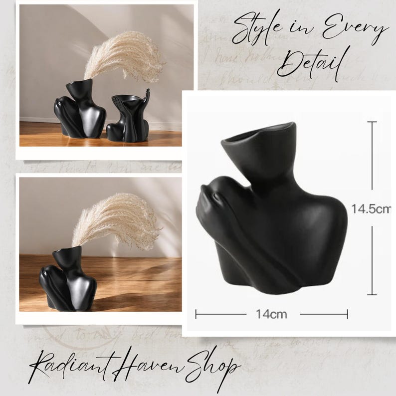 Ceramic Human Body Art Vase Cortaderia Selloana Flower Container for