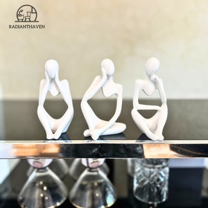 Abstract Thinker Statue Set of 3 - Modern Minimalist Resin Figurine for Home & Office Decor, Contemporary Sculpture
