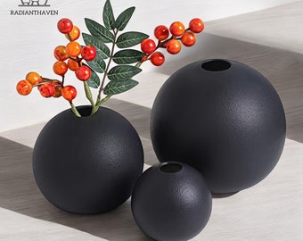Elegantes schwarzes Boho-Keramikvasenset - Haus- und Bürodekoration, Frühlingsschmuck, Abschlussgeschenk