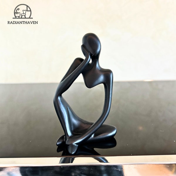Statue de penseur noir, Figurine en résine, Décoration de maison de bureau abstraite, Décoration d'intérieur, Sculpture moderne, Art minimaliste