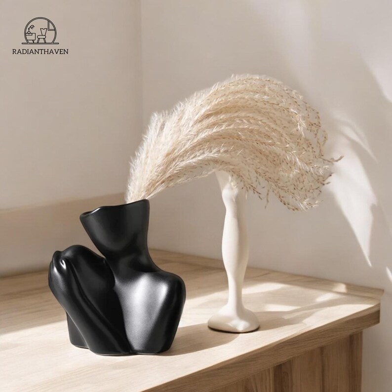 Ceramic Human Body Art Vase Cortaderia Selloana Flower Container for