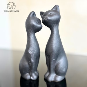 Whimsical Cat Figurines Set - Modern Minimalist Resin Sculptures - Home & Office Decor - Duo of Cute Cat Statues