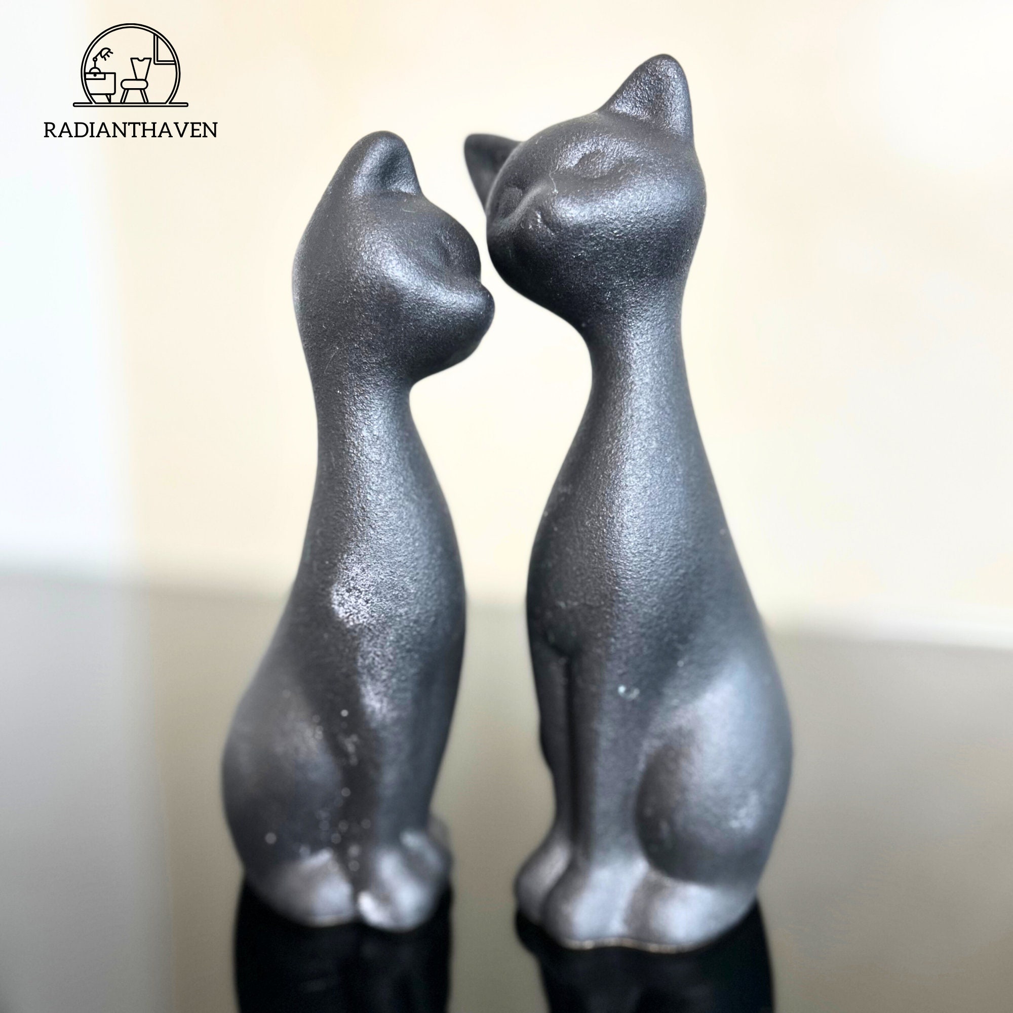 Whimsical Cat Figurines Set - Modern Minimalist Resin Sculptures - Home & Office Decor - Duo of Cute Cat Statues