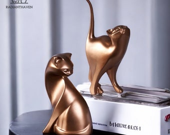 Modern Resin Cat Figurines Set for Home & Office Decor - Perfect Gift for Cat Lovers