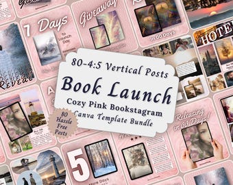 Pink Aesthetic Book Launch Bookstagram Templates Bundle, Bookish Editable Marketing Carousels, Author Social Media Book Promotion Post 4:5