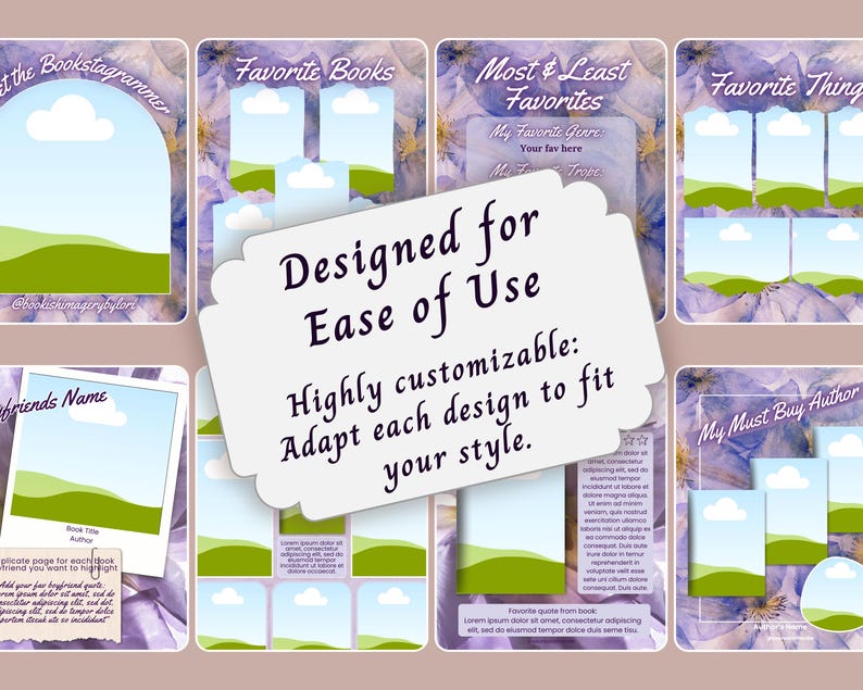 Purple Floral Bookstagram Templates Bundle, Editable Romantasy Book ...