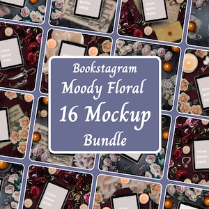 Dark Fantasy EBook Mockup Bundle, Romance Book Mockup Flatlay, Author Social Media Bookstagram Template, Moody Floral Ebook Flatlay