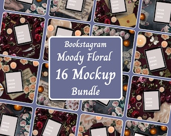 Dark Fantasy EBook Mockup Bundle, Romance Book Mockup Flatlay, Author Social Media Bookstagram Template, Moody Floral Ebook Flatlay