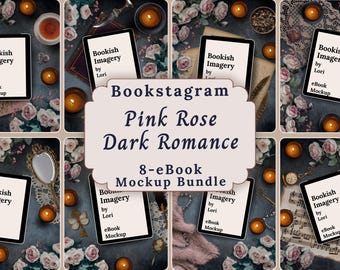 Dark Romance Bookstagram flatlay mockup-bundel, Dark Academia leesgrage plat, fantasy auteur social media boek mockup