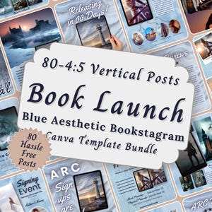 Lot de modèles Bookstagram de lancement de livre esthétique bleu, carrousels marketing modifiables livresques, article de promotion d&#39;un livre sur les réseaux sociaux d&#39;auteur d&#39;histoire d&#39;amour