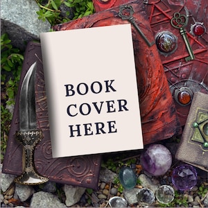 Mockup twardej okładki książki, Witchy Book Flatlay, Mockup Instagram FlatLay, Szablon posta autora fantasy w mediach społecznościowych Bookstagram