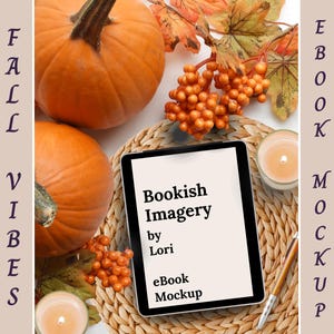 Cozy Fall Aesthetic Bookstagram EBook Flatlay Mockup, Author Instagram Social Media Post, Autumn Pumpkin Audiobook Book Mockup