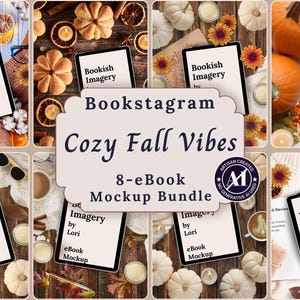 Cozy Fall Vibes Bookstagram Flatlay Book Mockup Bundle, Autumn Aesthetic eBook Flatlay Mockup, Romance Author Instagram Social Media Post