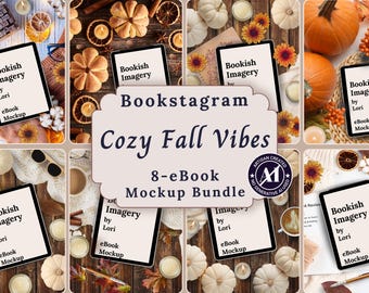 Cozy Fall Vibes Bookstagram Flatlay Book Mockup Bundle, Autumn Aesthetic eBook Flatlay Mockup, Romance Author Instagram Social Media Post