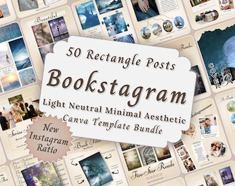 Minimal Neutral Aesthetic Bookstagram Template Bundle, Editable Bookish Instagram Review Carousel Posts, Author Social Media Book Promotion