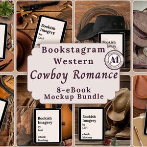 Western Bookstagram Flatlay eBook Mockup Bundle, Cowboy Romanze Autor Social Media Book Promotion Post, Bookish Content Artist Buchbesprechung