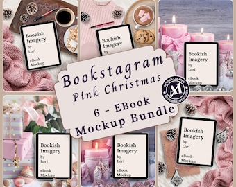 Pastel Pink Christmas Bookstagram Mockup Bundle, Author Instagram Social Media Holiday Book Mockup, Winter Book Review eBook FlatLay Mockup