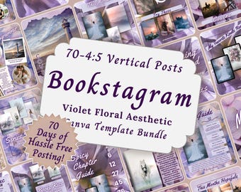 Purple Floral Bookstagram Templates Bundle, Editable Romantasy Book Review Carousels, Modern Romance Author Social Media Promotion Posts