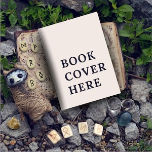 Książka Flatlay Mockup z Witchy Vibes, Twarda Okładka Canva Instagram FlatLay, Fantasy Autor Post Media Społecznościowe Bookstagram Szablon