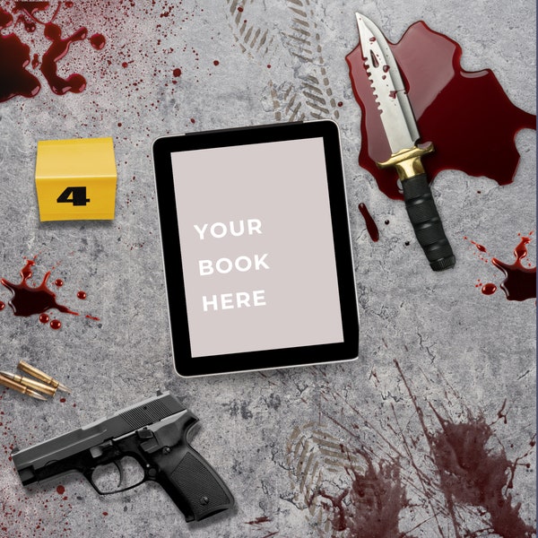 Bookstagram Mockup, Murder Mystery eBook Mockup, Crime Scene Social Media Flatlay Mockup,  Bookish Things Instagram Template