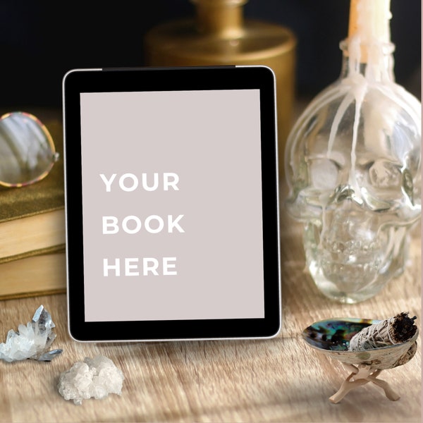 Witchy Aesthetic EBook Mockup, Canva Book Bookstagram Flatlay Template, Gothic Author Social Media Kindle Mockup