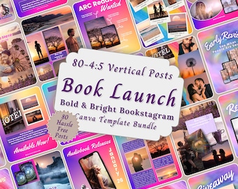 Bright Retro Book Launch Bookstagram Templates Bundle, Bookish Editable Marketing Carousels, Author Social Media Book Promotion Post 4:5