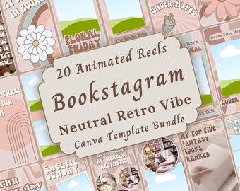 Retro Neutral Bookstagram Reel Template Bundle, Bookish Aesthetic Animated Reel Posts for Authors, Reviewers and Creators
