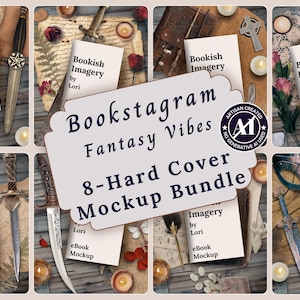 Paquete de maquetas de libros de fantasía para Instagram, plantilla de reseña de libros con estilo literario oscuro, publicación de romance oscuro, maqueta de tapa dura de romance elegante