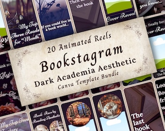 Dark Academia Bookstagram Reel Templates Bundle, Bookish Aesthetic Editable Animated Instagram Template, Author Social Media Posts