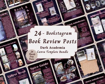 Paquete de plantillas de Bookstagram para reseñas de libros de romance oscuro, maqueta de tropo de libro con estética Dark Academia, publicación literaria para redes sociales de autores en Instagram