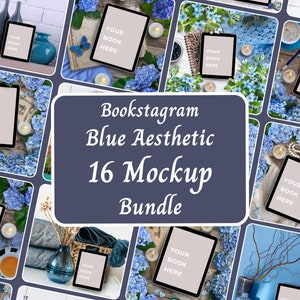 Blue Aesthetic Book Mockup Bundle, Romantasy eBook Flatlay Canva Bookstagram Template,  Fantasy eBook Mockup, Romance Writer Flat Lay