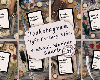 Fantasy Thema Buchstagram Flatlay eBook Mockup Bundle, Romantasy Flat Lay Buchbesprechung, Clean Romance Autor Social Media Buch Präsentation Post