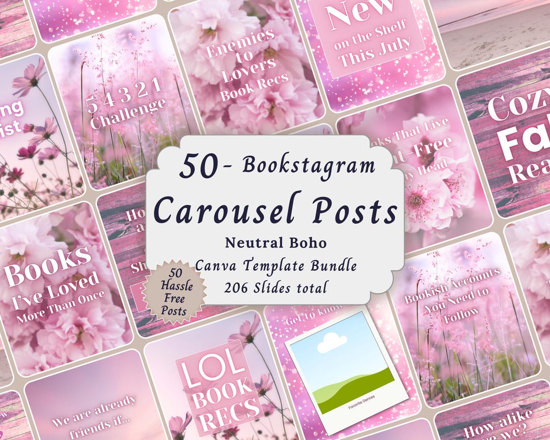 Pink Coquette Bookstagram Carousel Templates, Cozy Book Review Mockups ...