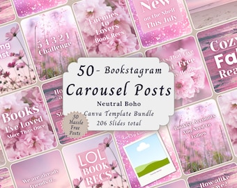 Rosa Coquette Bookstagram-karusellmallar, mysiga bokrecensionsmodeller, författarens Instagram-inlägg på sociala medier