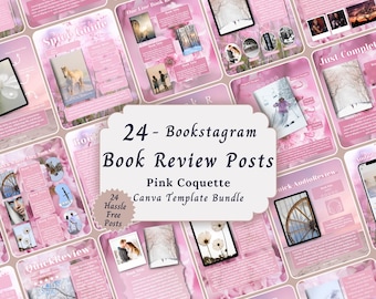 Bokrecension av Pink Coquette-mallpaket för Bookstagram, estetisk boktropmodell för mysig romantik, författarens Instagram-inlägg på sociala medier
