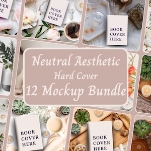 Bookstagram Book Mockup Bundle with Neutral Aesthetic, Romance Book FlatLay Mockup, Author Social Media Hard Cover Canva Template