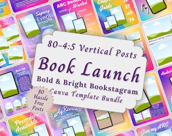 Bright Retro Book Launch Bookstagram Templates Bundle, Rainbow Aesthetic Bookish Marketing Carousel, Author Social Media Book Promotion Post
