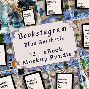 Blue Aesthetic eBook Bookstagram Flatlay Bundle, Romance Book Review Post, Romance Author Social Media Book Launch, Publisher Marketing Post