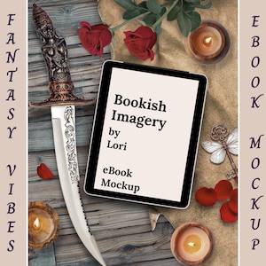 Bookstagram Flatlay eBook Mockup With Fantasy Vibes, Bookish Social Media Post, Author Book Launch Mock up, Romantasy Book Review Flat lay