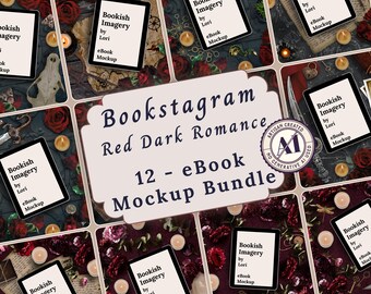 Paquete de maquetas de libros rectangulares de romance oscuro, publicación de autor de romance con estética melancólica para redes sociales en Bookstagram, promoción de libros de escritores (fotografía plana)