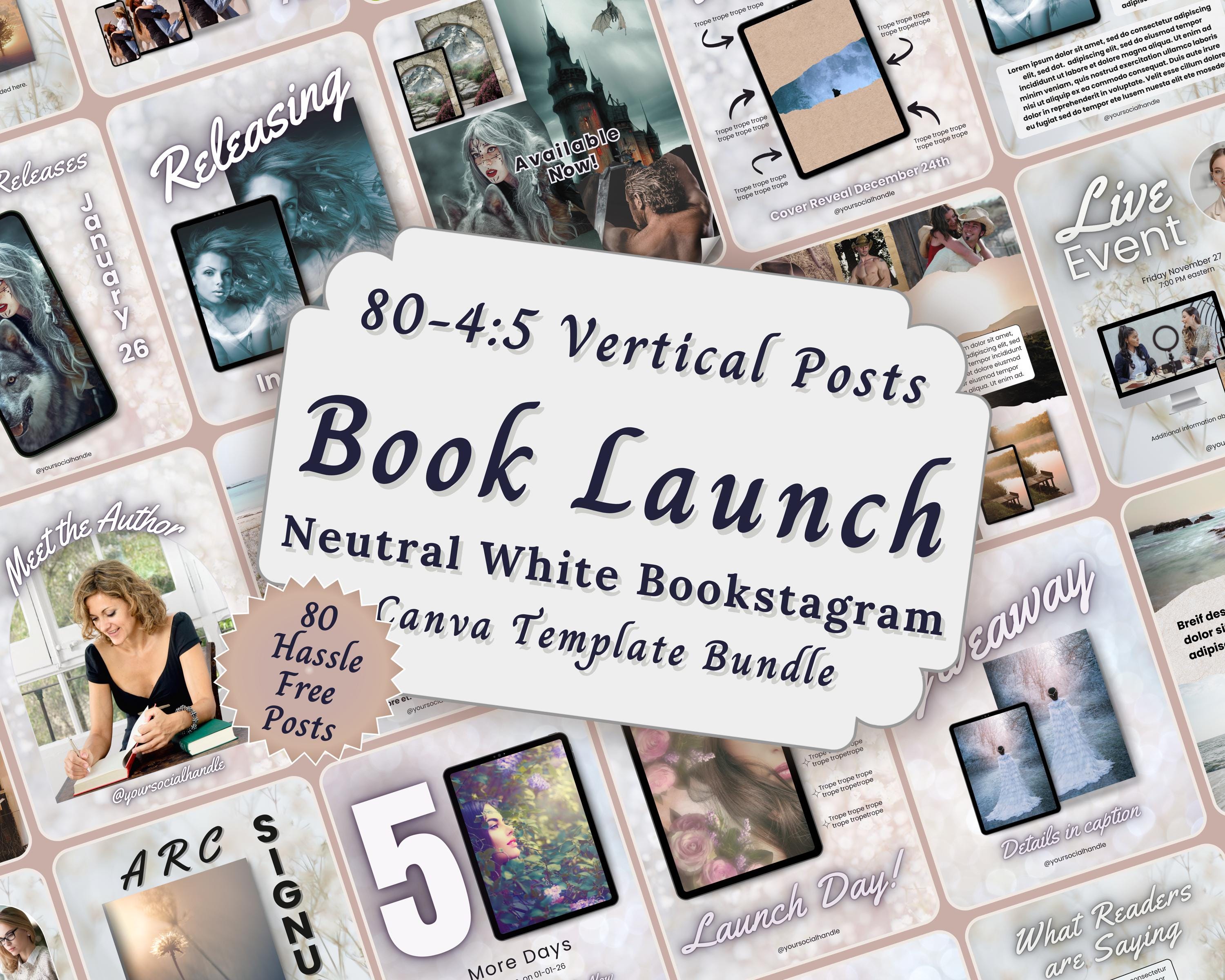 Neutral Book Launch Bookstagram Templates Bundle, Bookish Editable Marketing Carousels, Author Social Media Posts