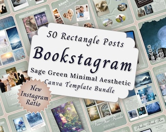 Sage Minimal Aesthetic Bookstagram Template Bundle, Editable Bookish Instagram Review Carousel Posts, Author Social Media Book Promotion