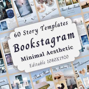 Blue Minimal Aesthetic Bookstagram Template Bundle, Editable Bookish Instagram Reels, Author Social Media Book Promotion Story Posts